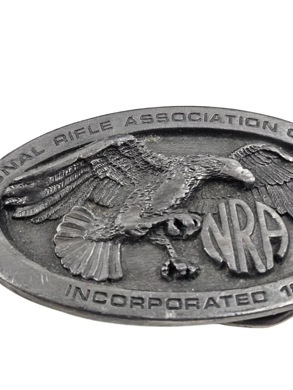 NRA Belt Buckle Eagle Logo National Rifle Association Oval Pewter Vintage